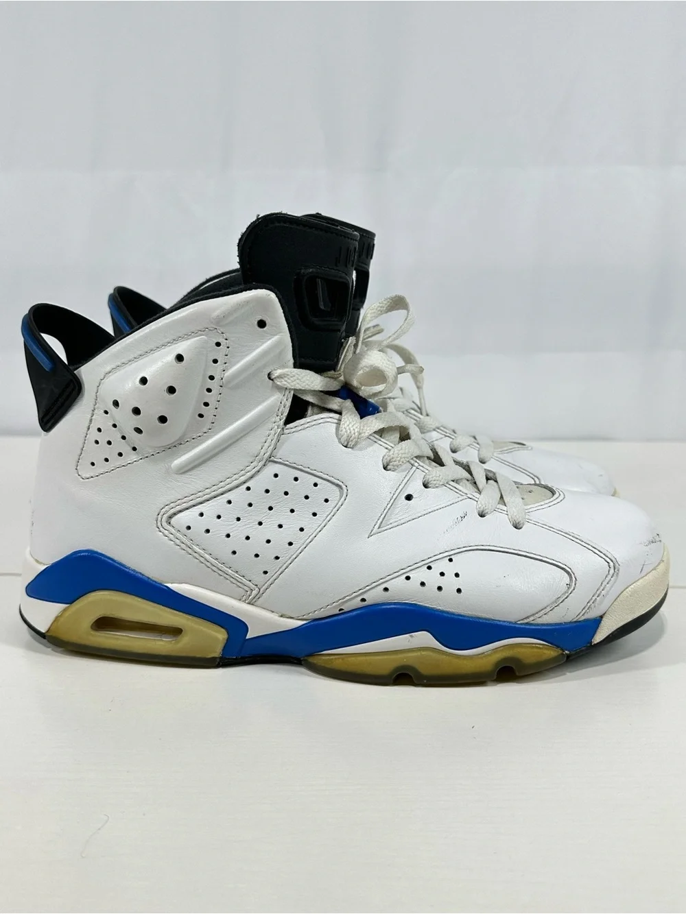 #371 Nike Air Jordan 6 Retro Shoes Mens Sz 9 White Sport Blue 384664-107
